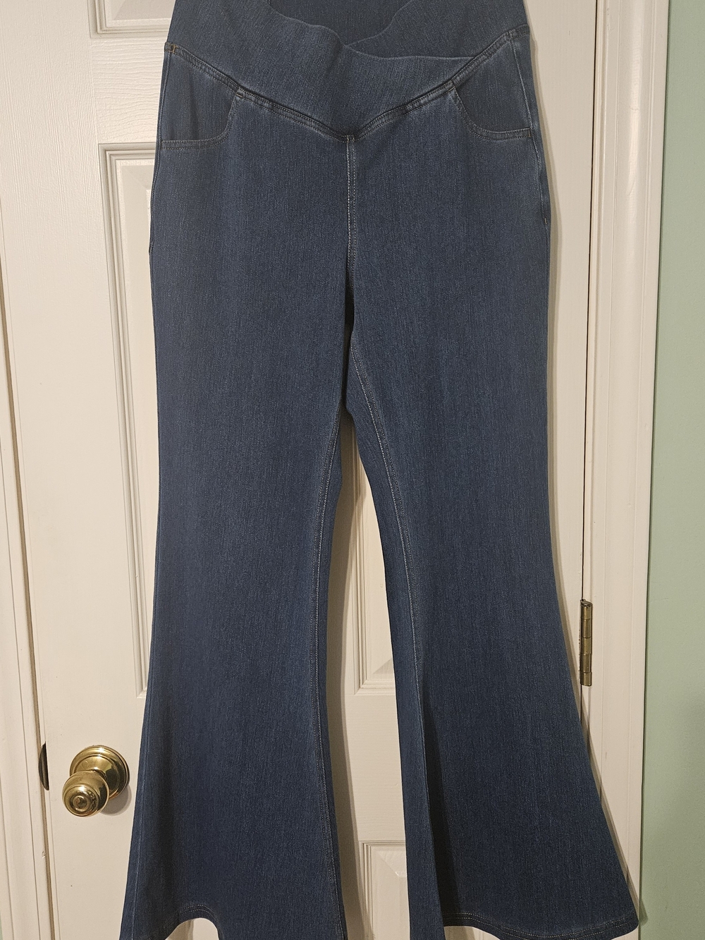 Halara Medium Dark Blue Stretch Flare Jeans with V-Waistband - Bohemian, Casual